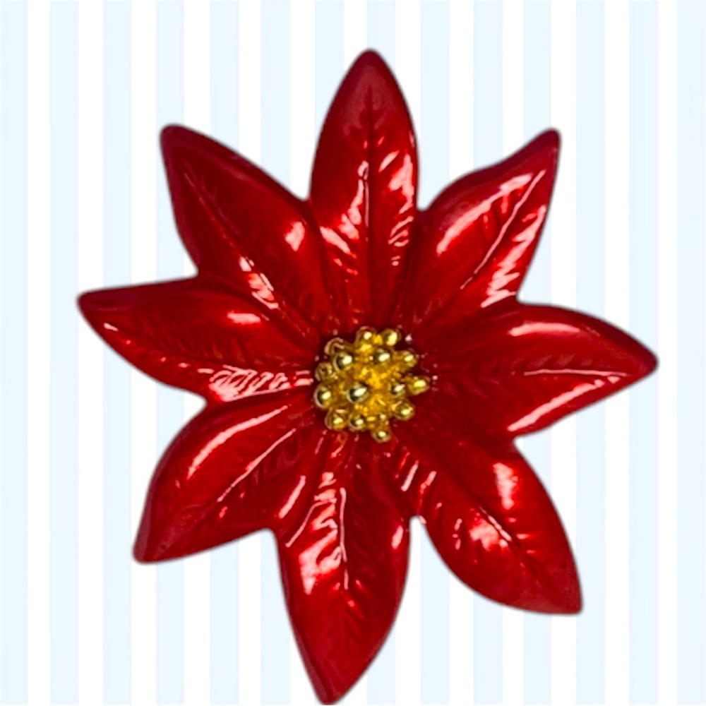 Vintage Avon Christmas Red Enamel Poinsettia Flower Gold Tone Brooch Pin
